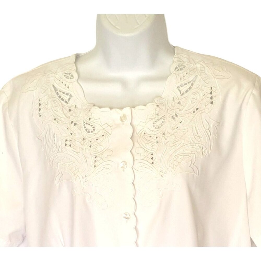 Anthony Richards Womens Blouse 16P Vintage White Lace Cutout Button Front Short